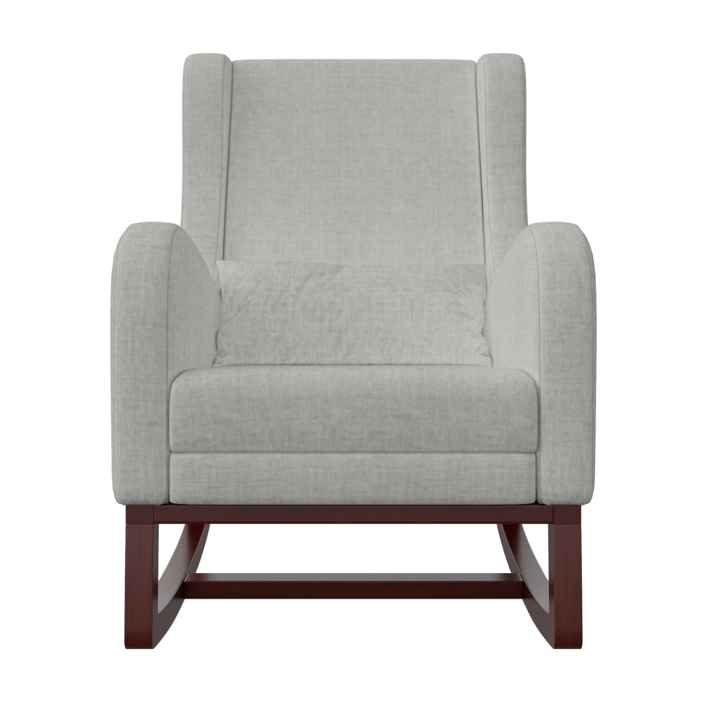 Poltrona relax a dondolo 67x64x99 cm con poggiapiedi; sedia a dondolo da interno per allattamento struttura in legno e velluto opaco; grigio