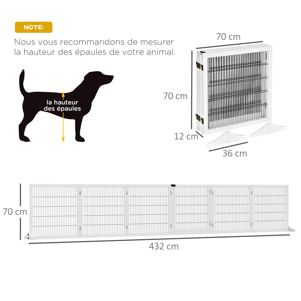 Barriera per Cani Pieghevole a 6 Pannelli ¨C Zephmum ¨C Bianca 432x36x70 cm