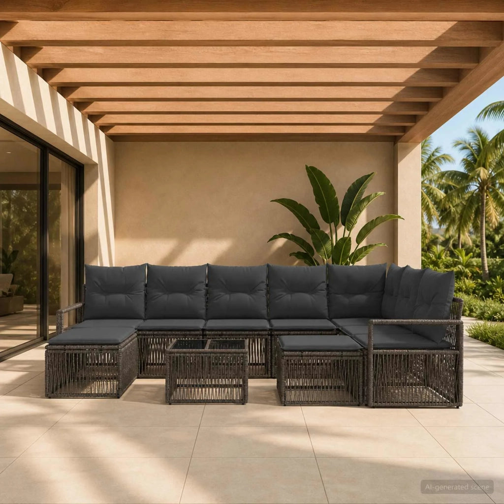 Set Divano da Giardino 10 pz Grigio polyrattan 3435902