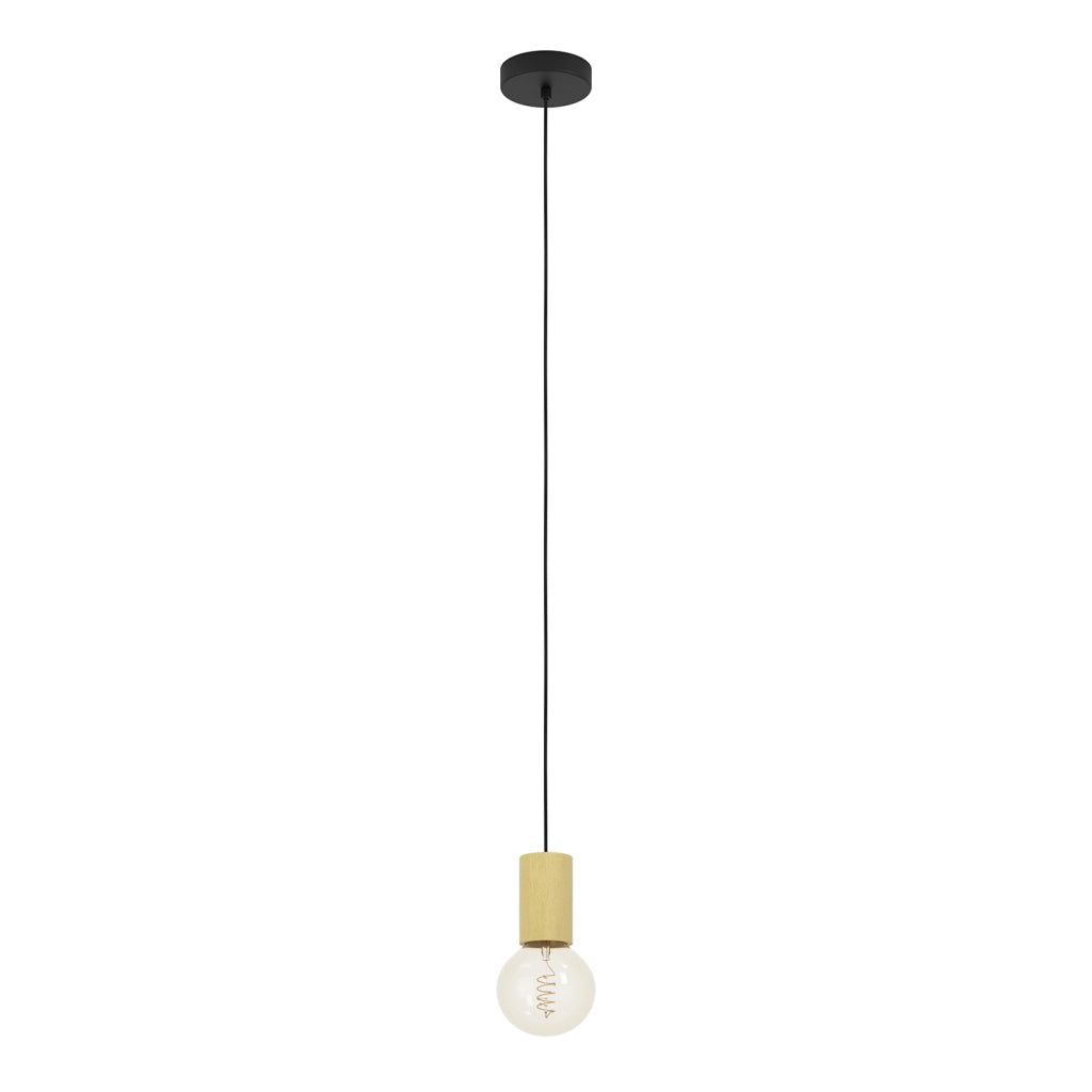 Lampadario A Sospensione Contemporaneo Pozueta 1 Metallo Nero Legno 1 Luce E27