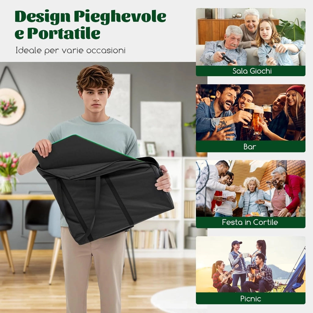 Tappetino da Poker Pieghevole 120 cm, Portatile con Borsa Portabicchieri e Vassoi per Fiches, Tappeto da Poker Antiscivolo, Verde