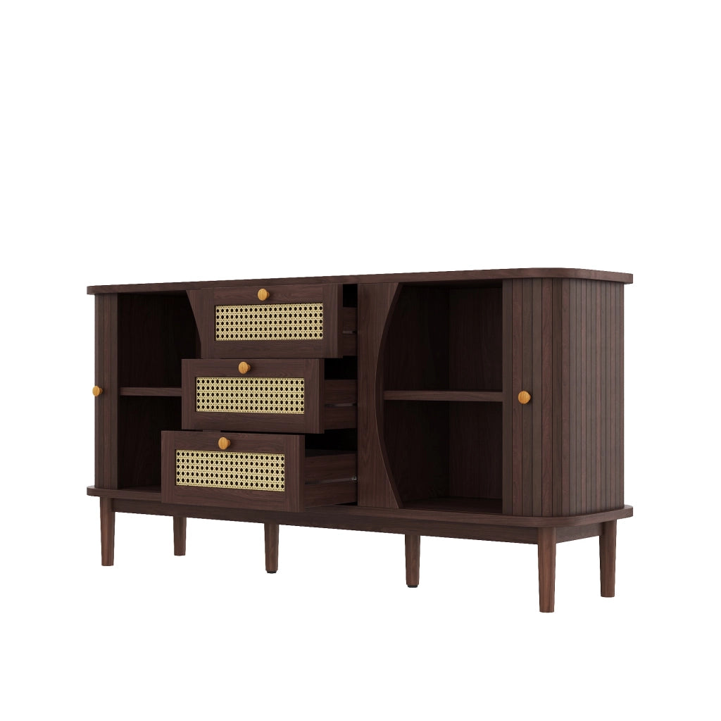 Credenza con Ante Scorrevoli e Ripiani Regolabili in Rattan ¨C MINIMAL ¨C Design Naturale