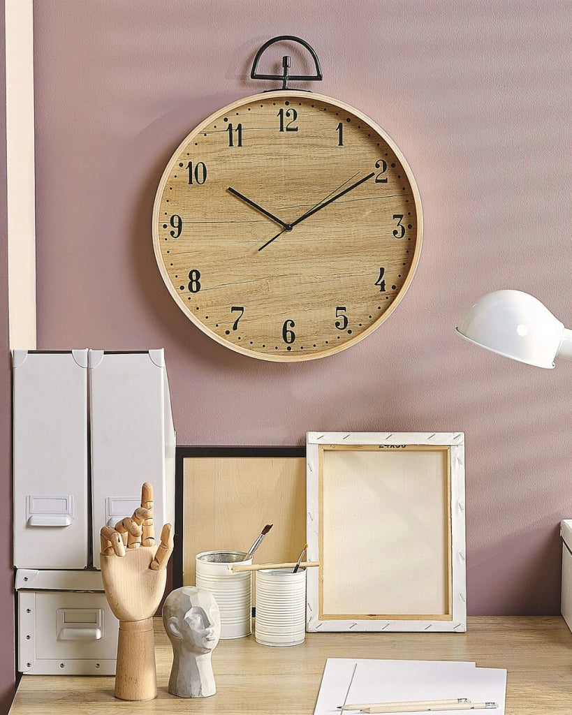 Orologio da Parete MDF Legno Chiaro Design Vintage Effetto Legno Rotondo 40 cm