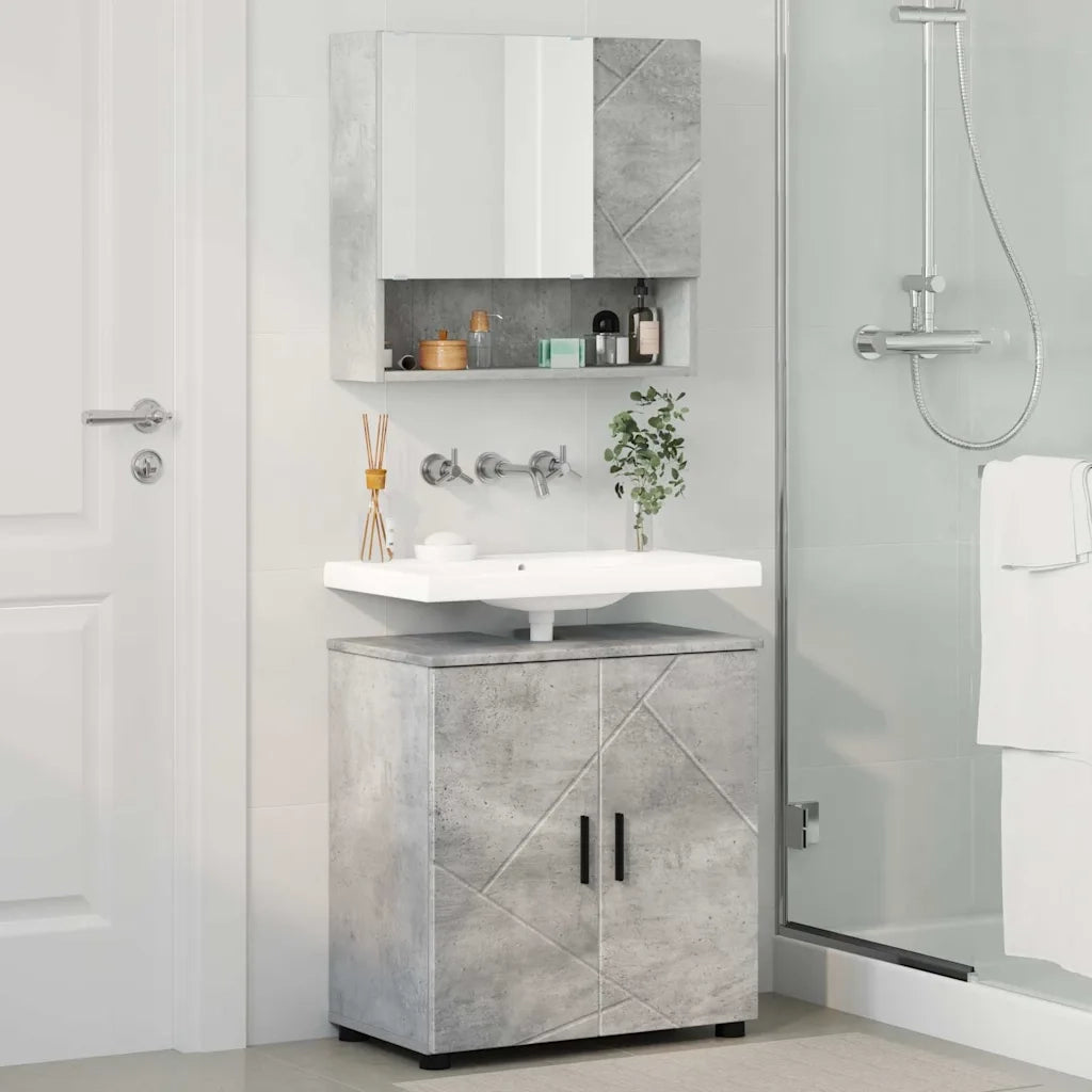 Set di mobili per il bagno con porta 2 pcs Grigio cemento 3392936