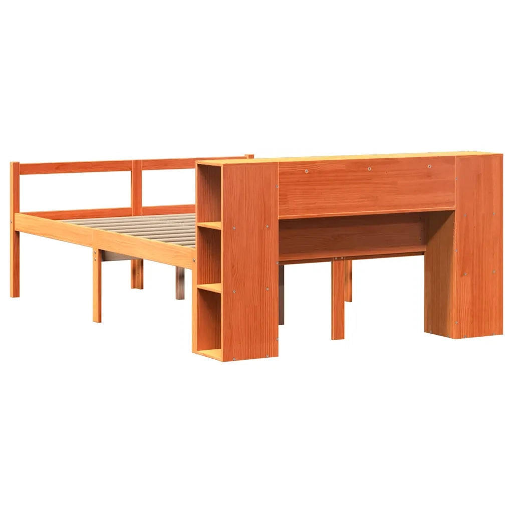 Letto Libreria senza Materasso-Struttura Letto con contenitore Marrone Cera 140x190 cm Legno 783930