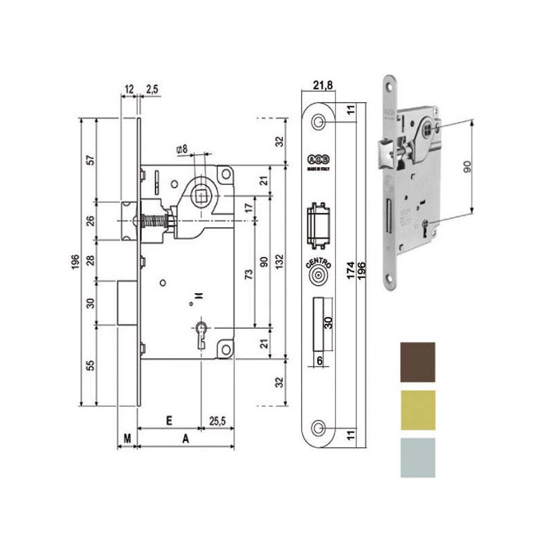 Serratura Inf.Legno Centro E50 Ottonata 1001 Agb