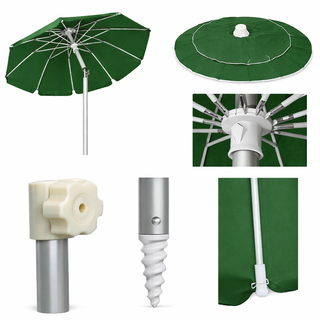 Ombrellone Mare Spiaggia 240 cm Antivento Alluminio UV50+ Inclinabile con Custodia e Trivella
