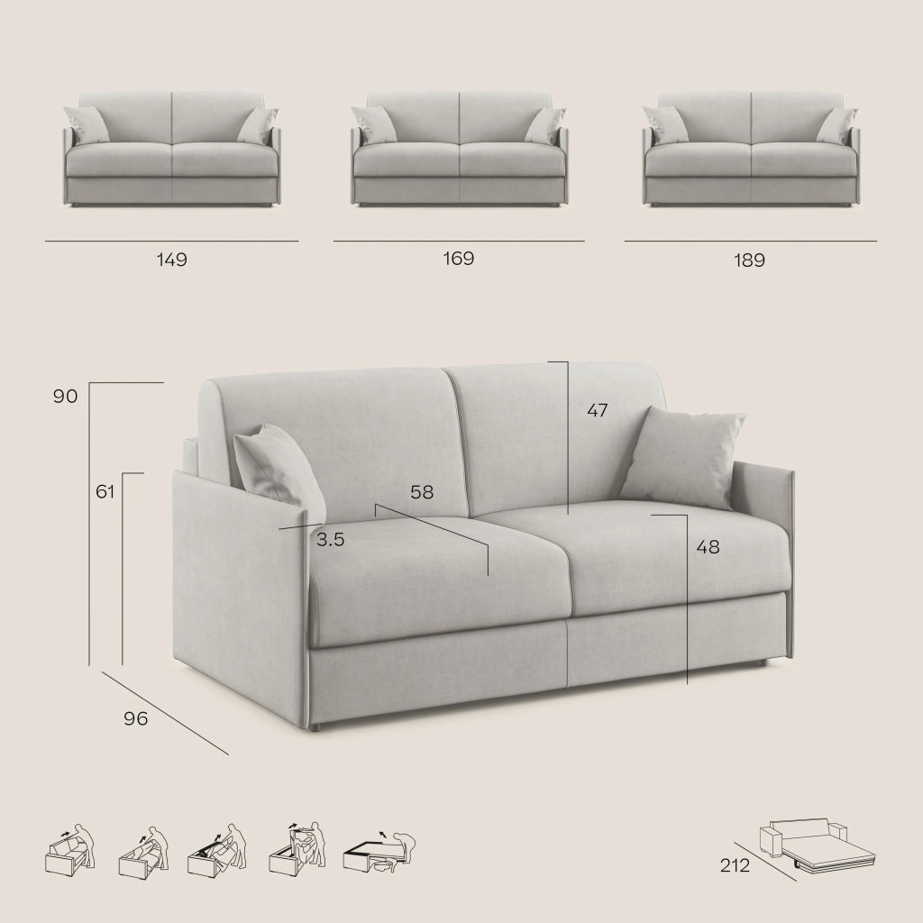 Evans Divano letto matrimoniale in tessuto impermeabile T13 189 cm (mat. 160x197) grigio
