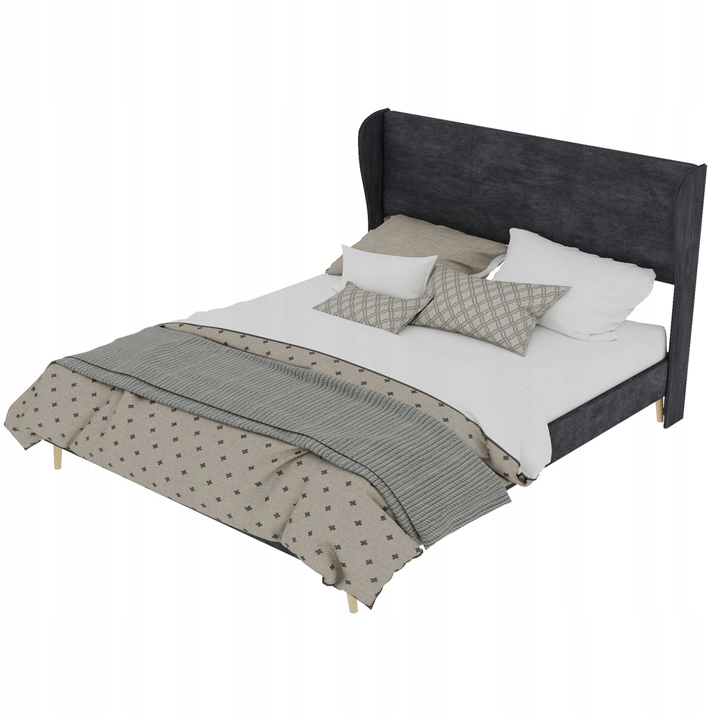 Letto imbottito 160x200 grigio con testiera morbida - Xylo