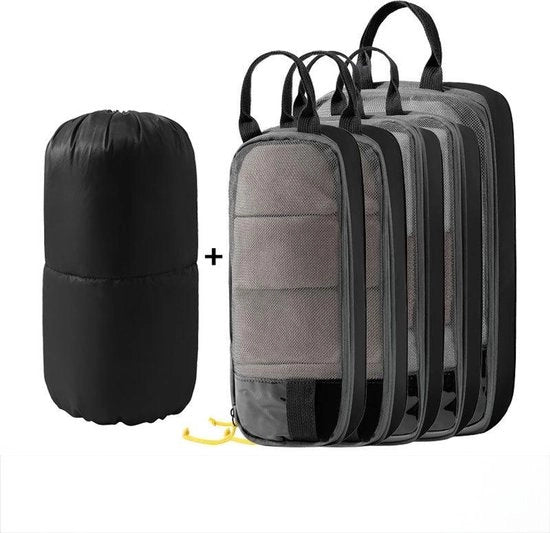 Set di 6 compressi, organizzatore per borsa e valigia, sacchetti compressi, sacchetti impermeabili, compressione, accessori di viaggio, organizzatore per valigia per bagaglio a mano, Nero