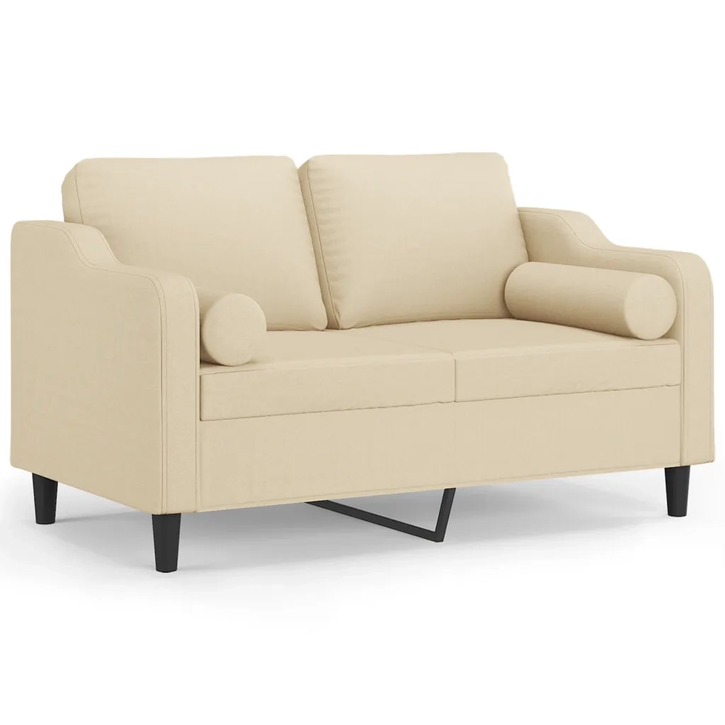 Divano a 2 Posti con Cuscini-Sofa 2 Posti con Cuscini Crema 120 cm in Tessuto 173226