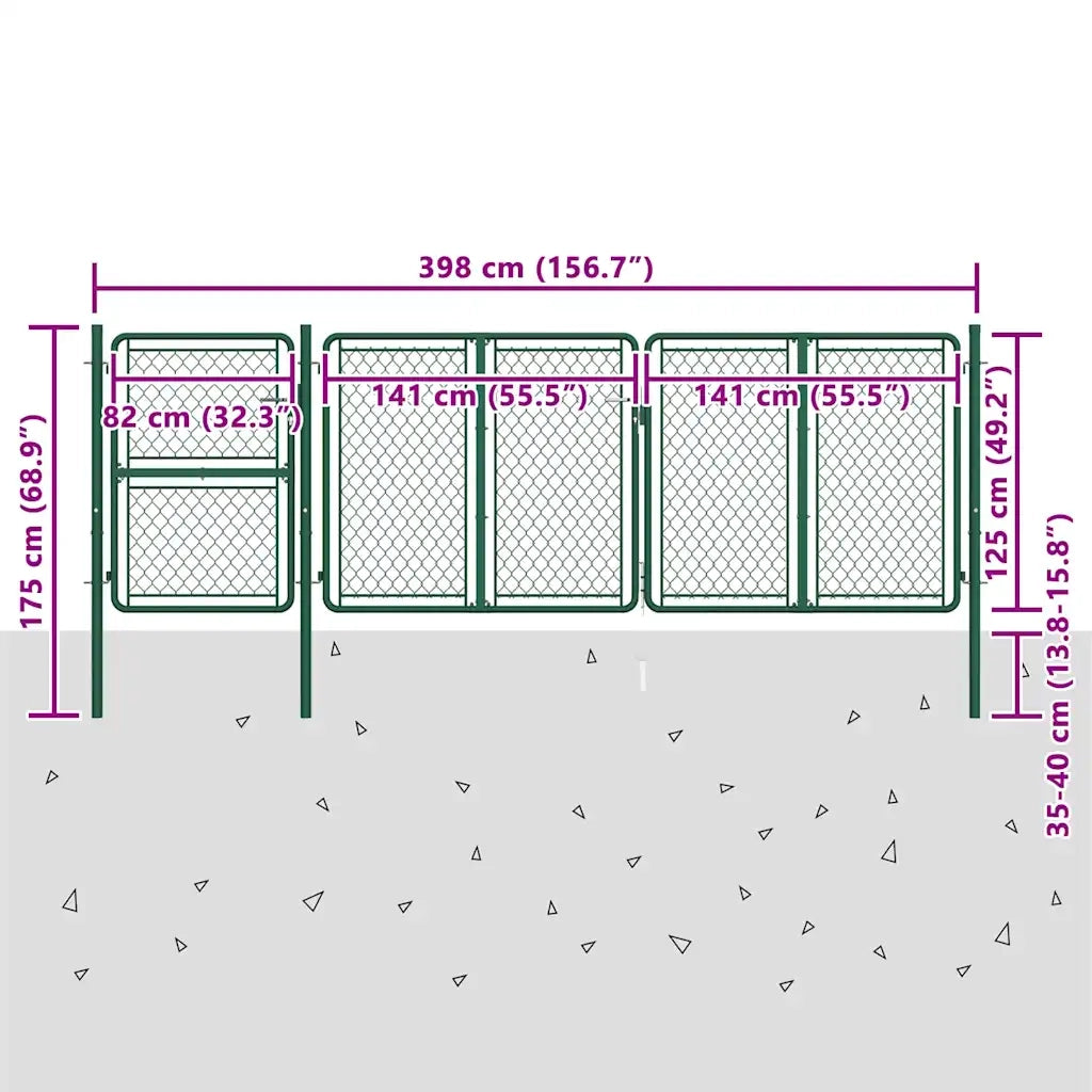 Cancello da Giardino in Acciaio 400x125 cm Verde 144446