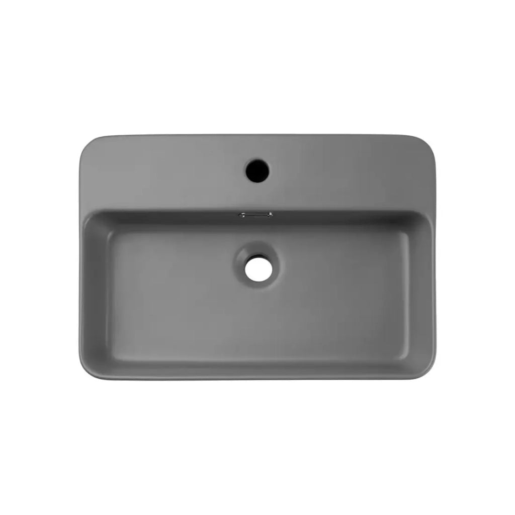 Lavabo rettangolare da appoggio 55x38 cm in ceramica grigio chiaro opaco