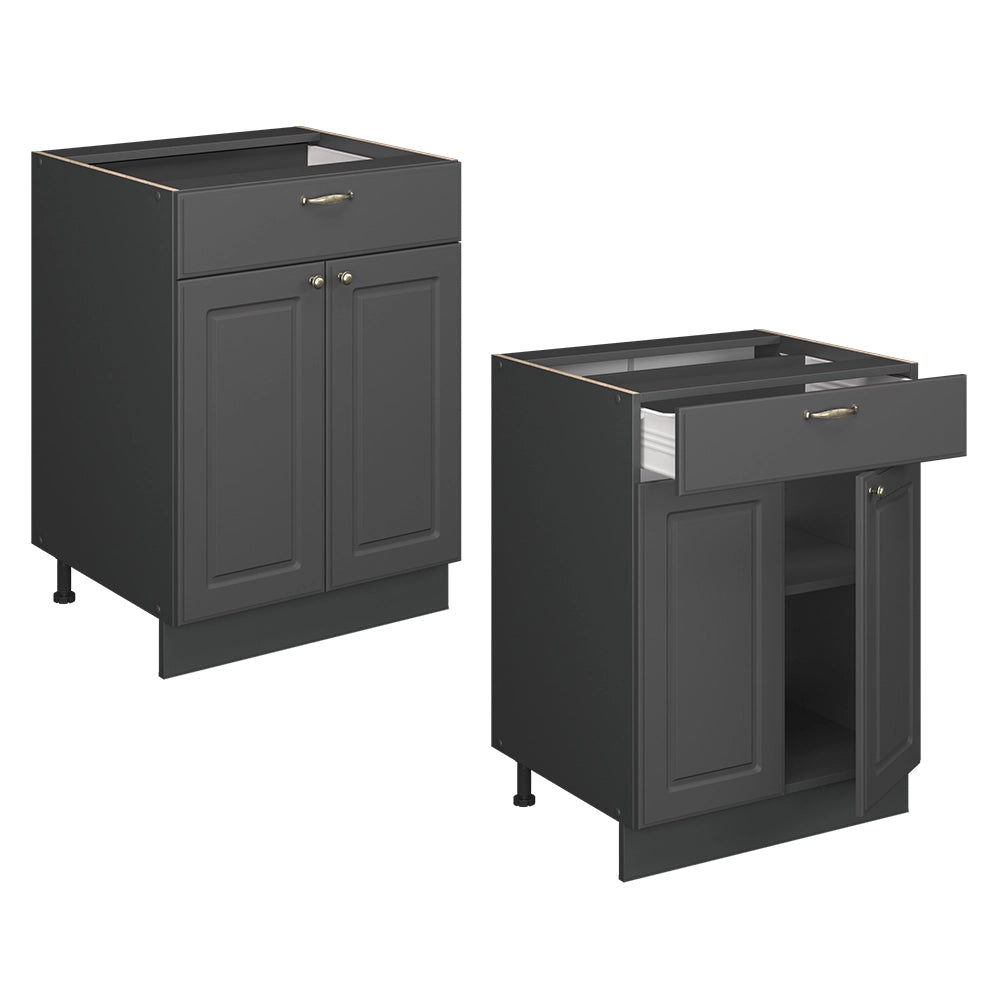 Vicco Mobiletto base per cucina Landhaus antrazit-oro 60 cm con cassetto, PL Rovere