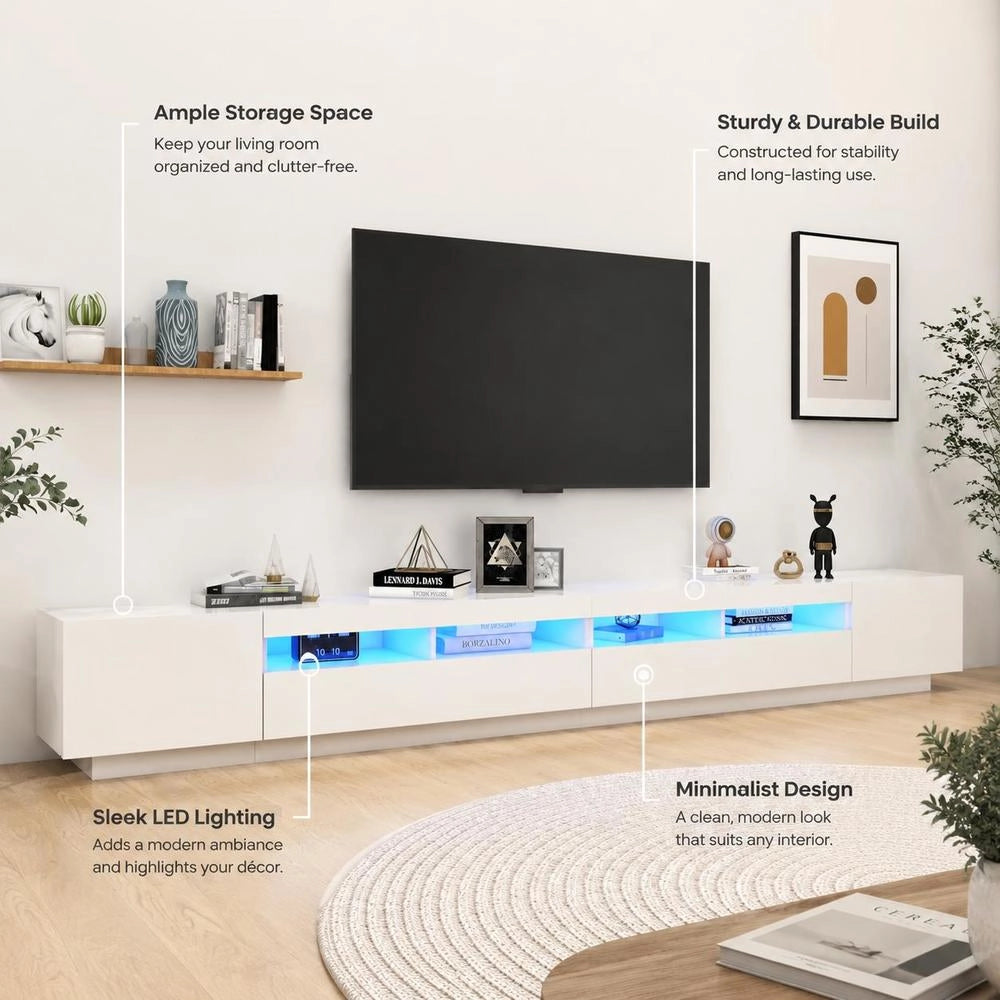 TV Cabinet With LED Lights White 300x35x40 Cm