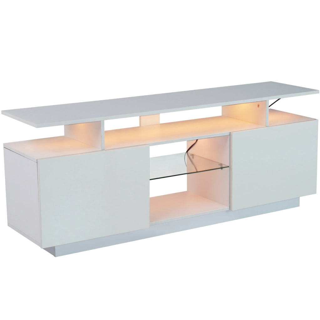Mobile TV moderno 140 cm con LED controllabile da app; bianco lucido