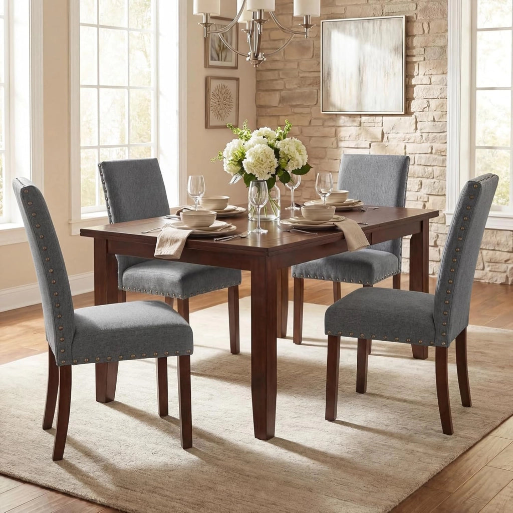 Set di 2 Sedie da Pranzo Imbottite, Sedie da Cucina con Schienale Alto, Gambe in Legno Massello e Piedini Regolabili, Portata 155 kg, Sgabelli Moderni per Cucina, Soggiorno e Ufficio (Grigio)