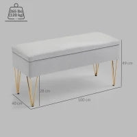 Panca Fondo Letto con Contenitore in Tessuto e Gambe in Acciaio, 100x40x49 cm, Grigio Chiaro