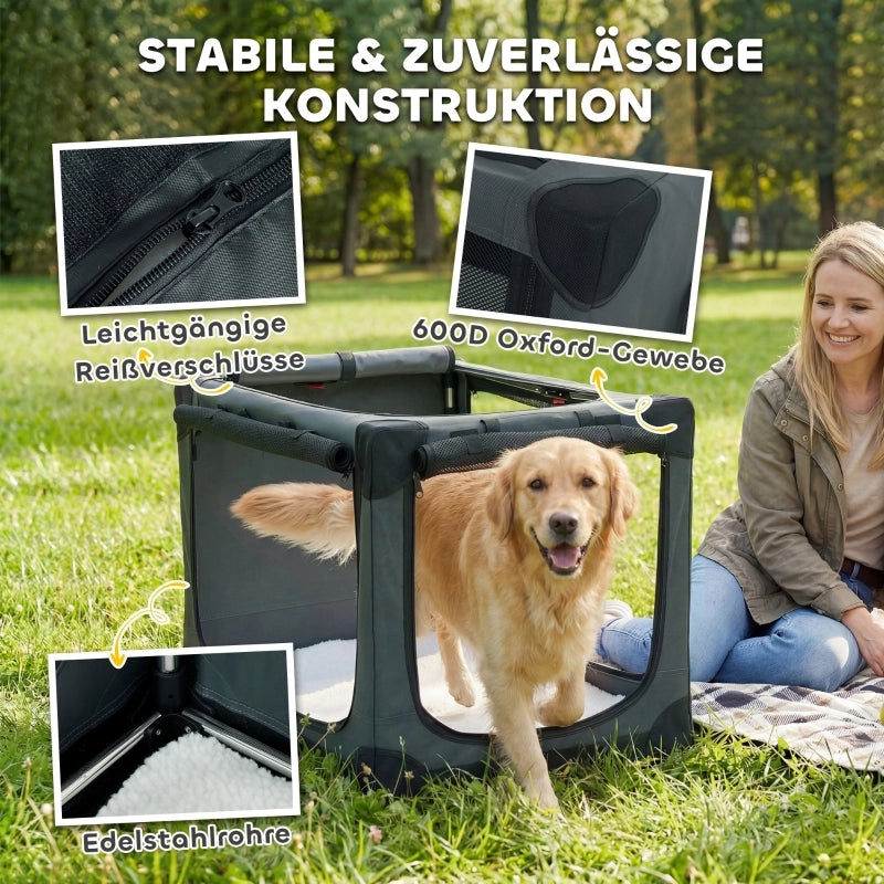 Gabbia pieghevole per cani, trasportino per cani con cuscino sfoderabile e lavabile, rivestimento in tessuto Oxford, per cani fino a 30 kg, grigio.