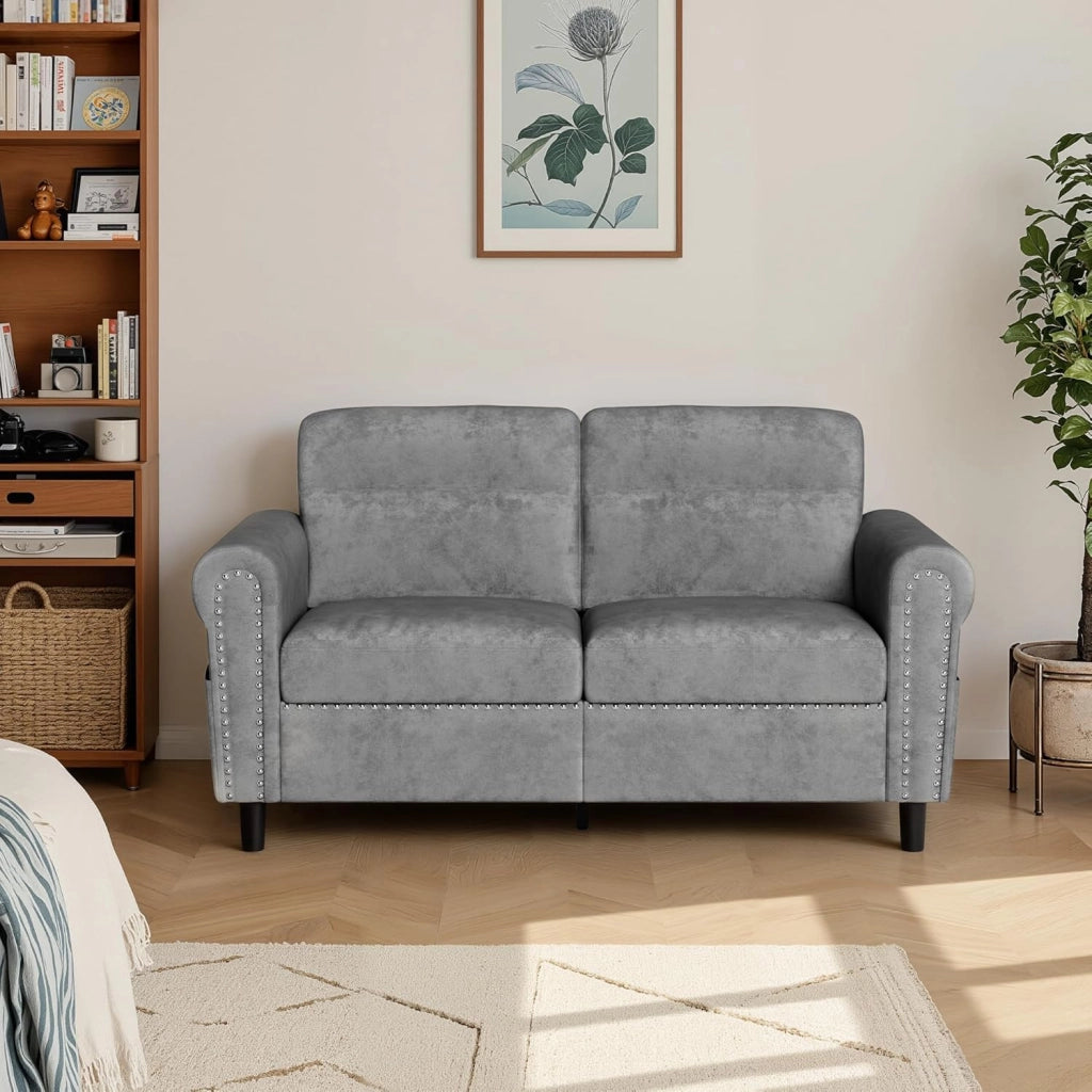 Divano a 2 posti,divanetto con tasca laterale,divano a due posti con cuscini di seduta rimovibili per soggiorno,camera da letto, ufficio,152 x 76 x 84 cm,Grigio scuro (Grigio scuro)