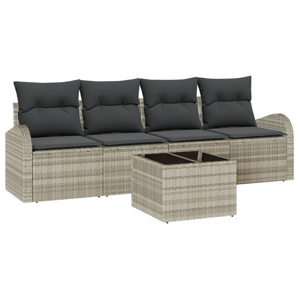 Set Divani Giardino 5 Pezzi con Cuscini Grigio Chiaro Polirattan