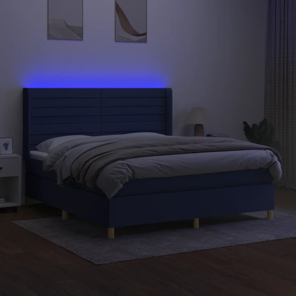Letto a Molle con Materasso e LED Blu 160x200 cm in Tessuto 3138971