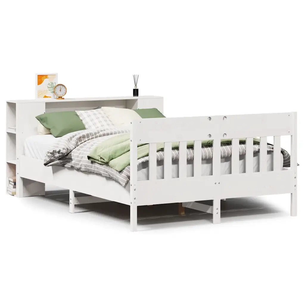 Letto Libreria senza Materasso-Struttura Letto con contenitore Bianco 140x200 cm Legno di Pino 956330