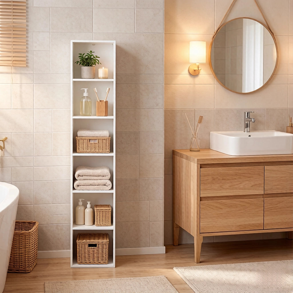LIBRERIA a 6 scomparti 30x24x158,4 cm Bianca in MDF e pannello truciolare