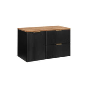 Mobile sottolavabo NOXERA 100 cm – Nero opaco & rovere – 2 cassetti + cestino + piano per lavabo