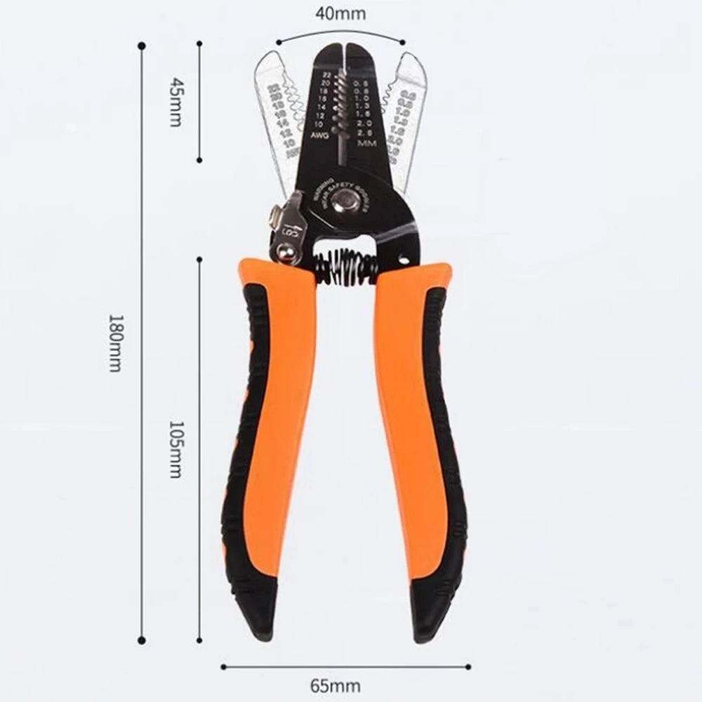 Utensile Multifunzionale 3 in 1 – Spelafili, Pinze e Tronchesi | Acciaio HRC50 ±3 | 7 Fori per Fili 0,6–2,6mm