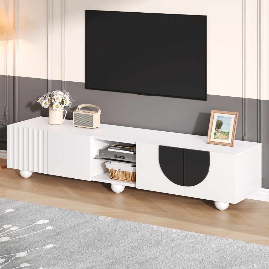 OKWISH Mobile TV con 2 Ante e 1 Vano Aperto, Apertura a Pressione, per Soggiorno, MDF, Bianco, 180 x 40 x 41.5 cm