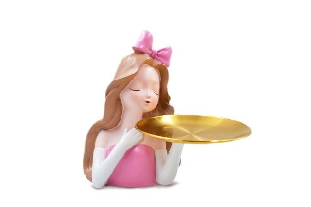 Decorazione Casa in Resina Vestito Rosa con Piatto 27 cm