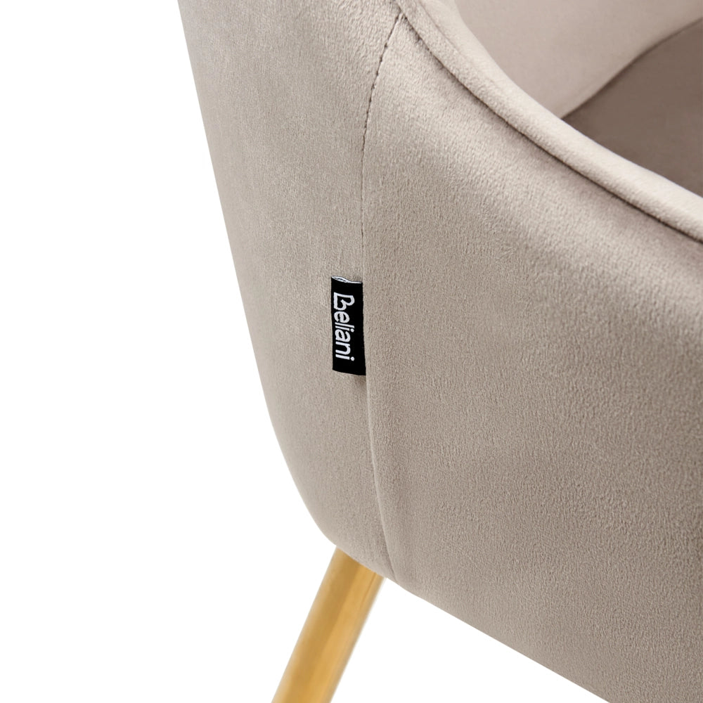 Set di 2 Sedie da Pranzo con Rivestimento in Velluto beige gambe dorate glamour retrò