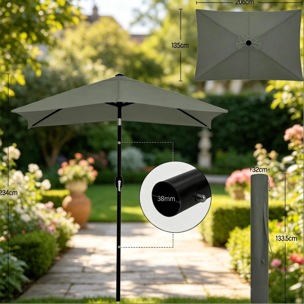 Ombrellone da giardino orientabile 206 x 135 cm in metallo e poliestere; grigio scuro