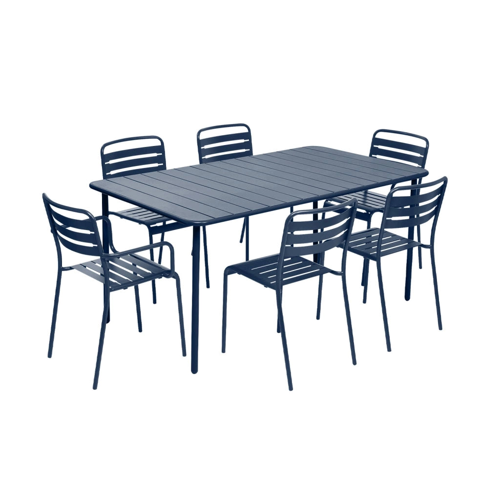 Set tavolo da giardino in acciaio con 2 poltrone e 4 sedie, blu navy