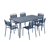 Set tavolo da giardino in acciaio con 2 poltrone e 4 sedie, blu navy