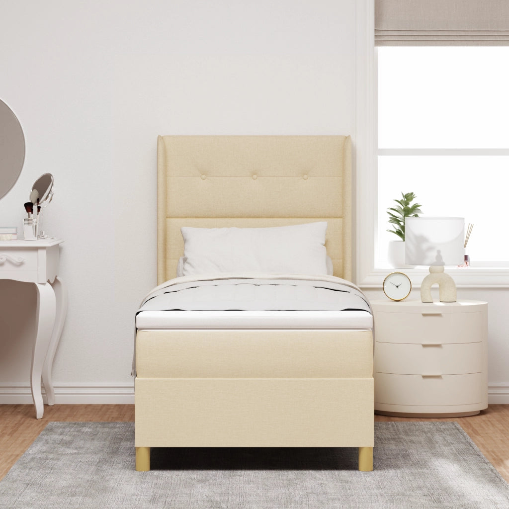 Letto Box Spring con Materasso crema 90x200 cm Tessuto