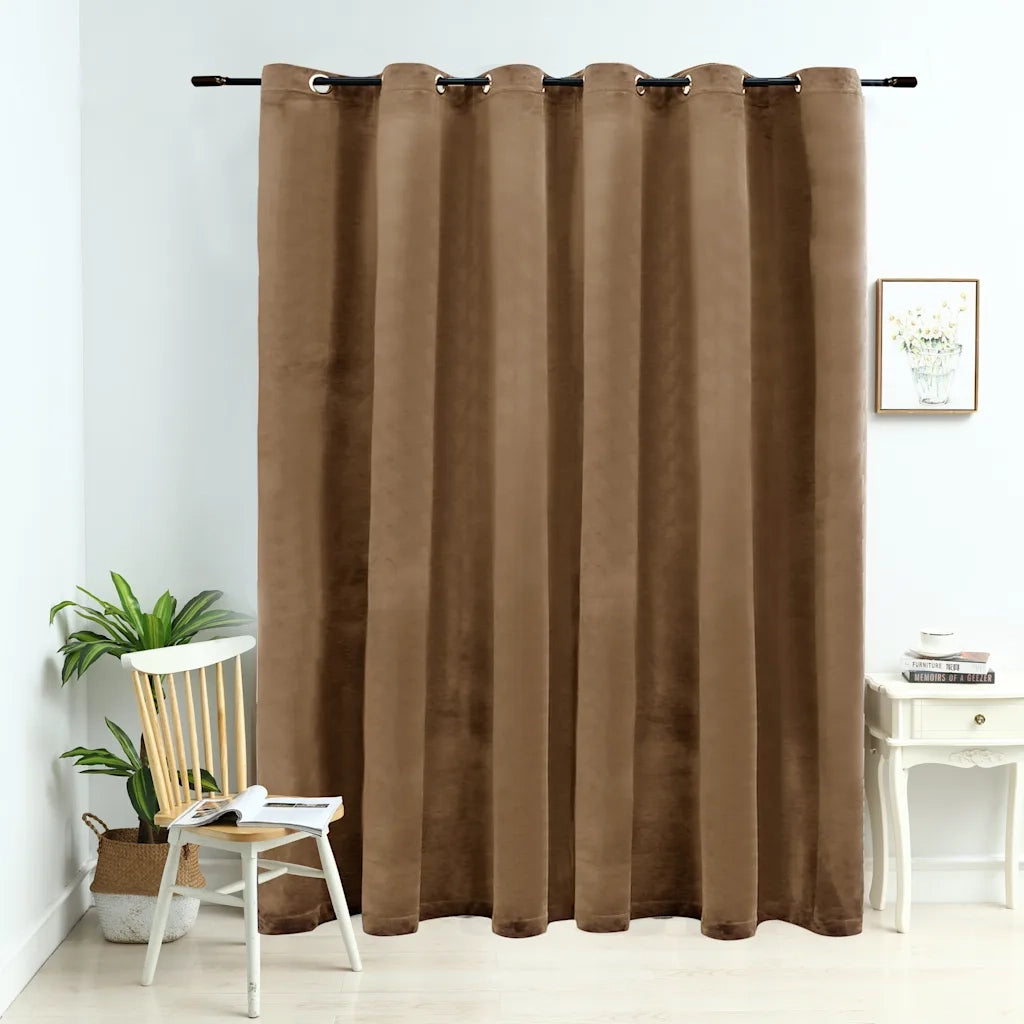 Tenda Oscurante con Anelli in Metallo Velluto Beige 290x245 cm 134507