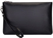 Clutch in pelle morbida, elegante con cinturino per polso, borsa per uomini, per lavoro, affari, viaggi, casual, nero, 27 cm x 2 cm x 18 cm