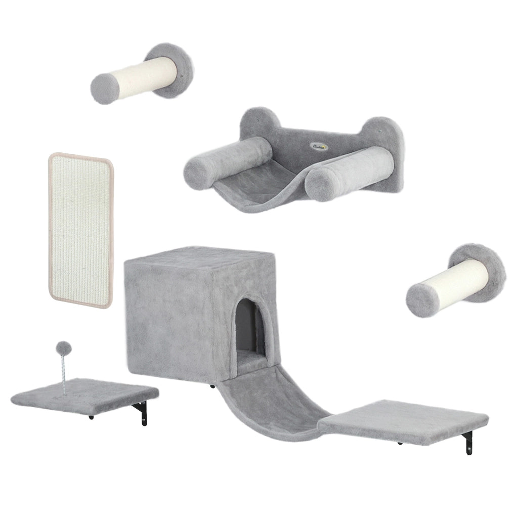 Gioco a Parete per Gatti con Condominio Piattaforma Amaca e Tiragraffi ¨C zephmum ¨C Grigio 6 Pezzi