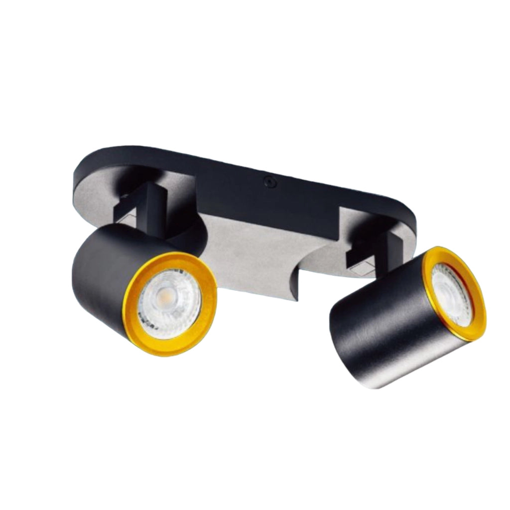 Plafoniera lampada da soffitto Nero e Oro faretto direzionabile e attacco per lampade GU10 ad 2 diffusori