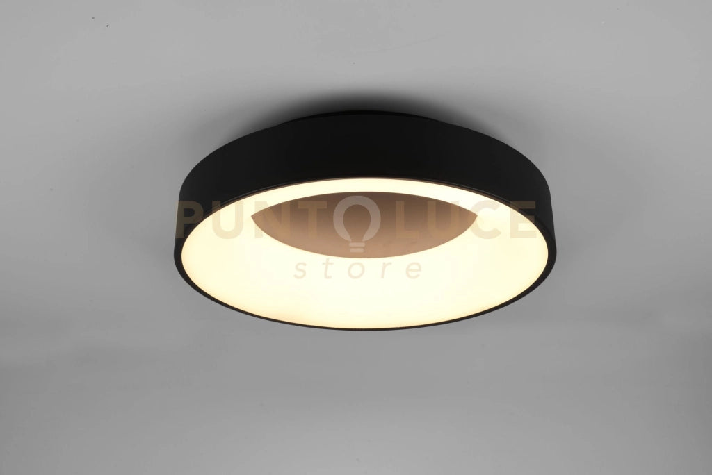 GIRONA PLAFONIERA LED 27W 3100lm, 3000K METALLO NERO OPACO DIMMERABILE CON INTERRUTTORE A PARETE D. 45CM