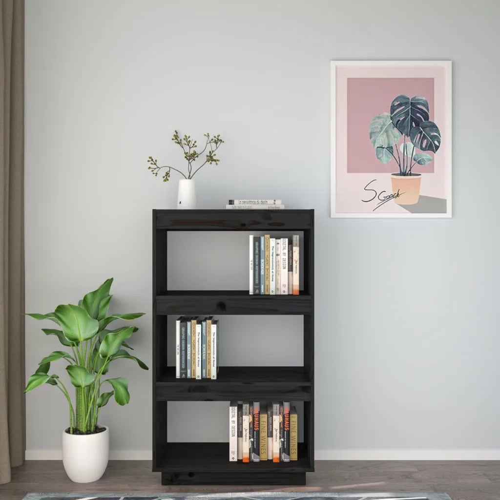 Libreria/Divisorio Nero 60x35x103 cm in Legno Massello di Pino 810868
