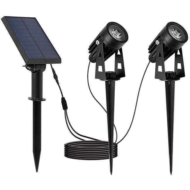 Doppi faretti solari 2 in 1 da attaccare o fissare - LUMISKY - ROUNDY - H27 cm - LED bianco freddo