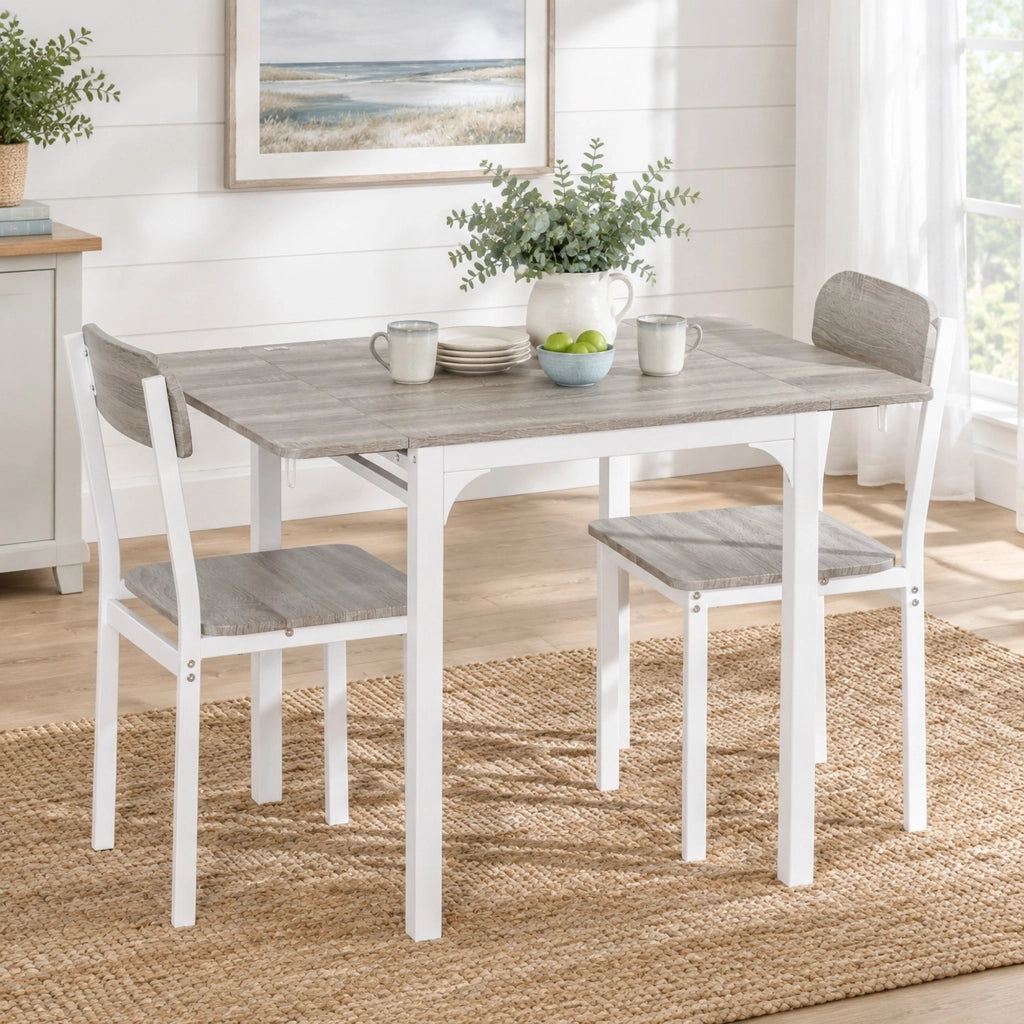 Set da pranzo pieghevole in MDF naturale con 2 sedie