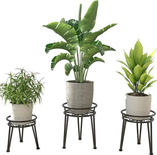 Set di 3 Vasi Decorativi per Interno ed Esterno con Struttura in Acciaio Inossidabile