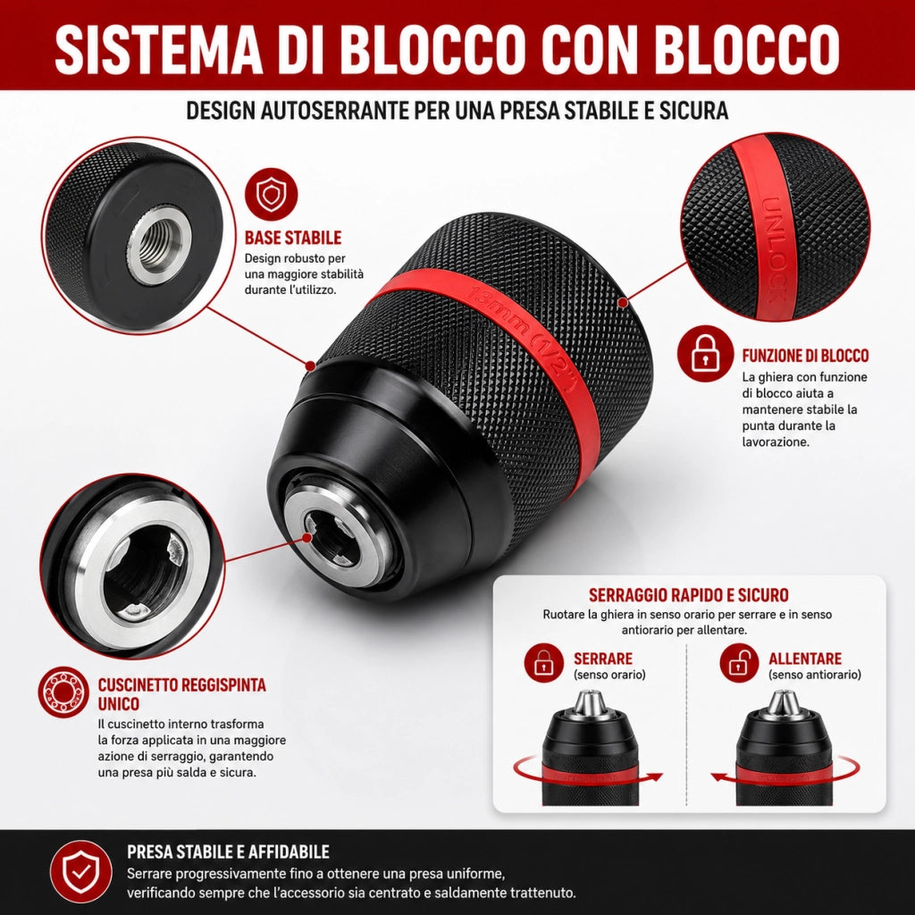 Mandrino Autoserrante Trapano 2-13 mm Attacco Filettato  1/2-20UNF 82203