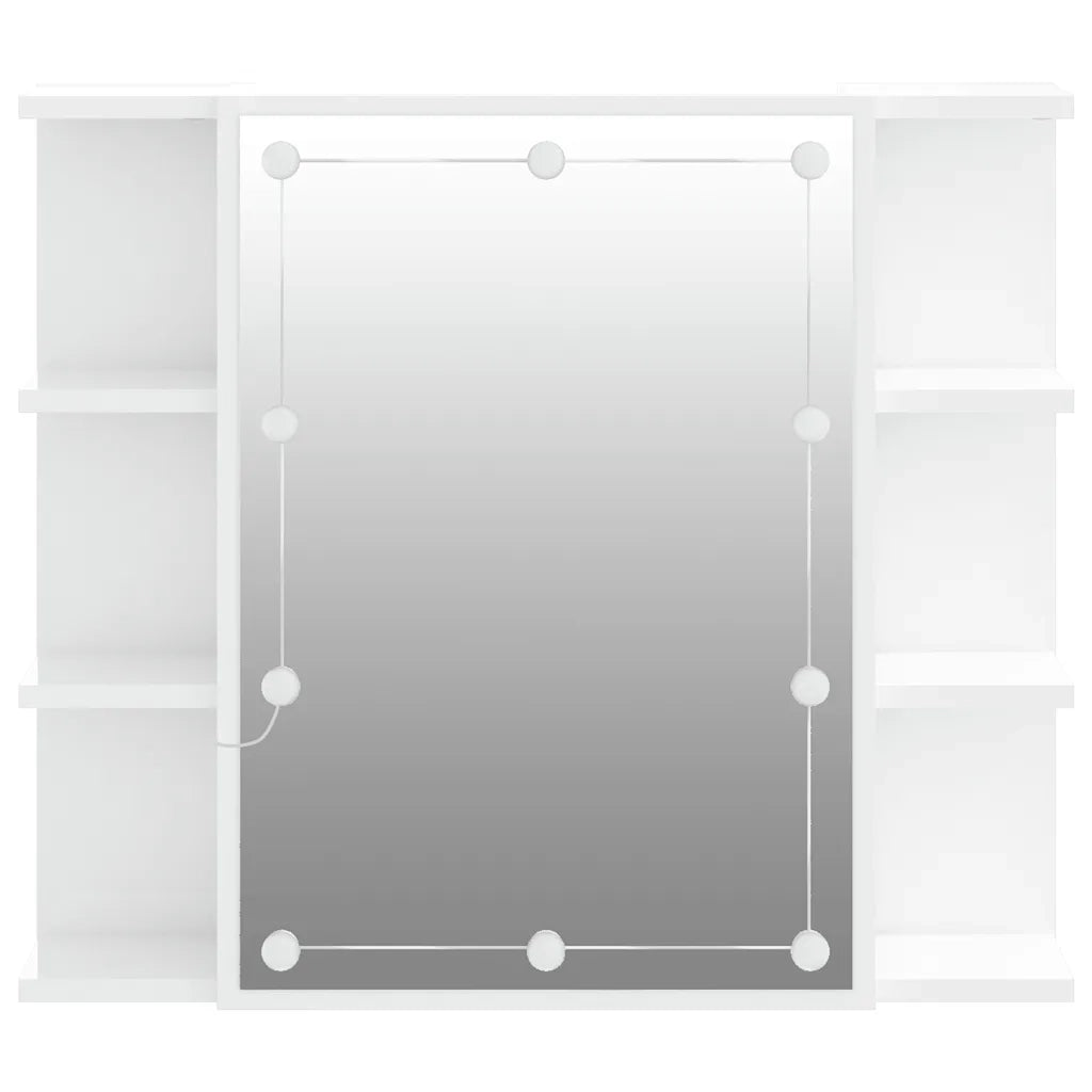 Mobile a Specchio con LED-Armadietto a Specchio Bianco Lucido 70x16,5x60 cm
