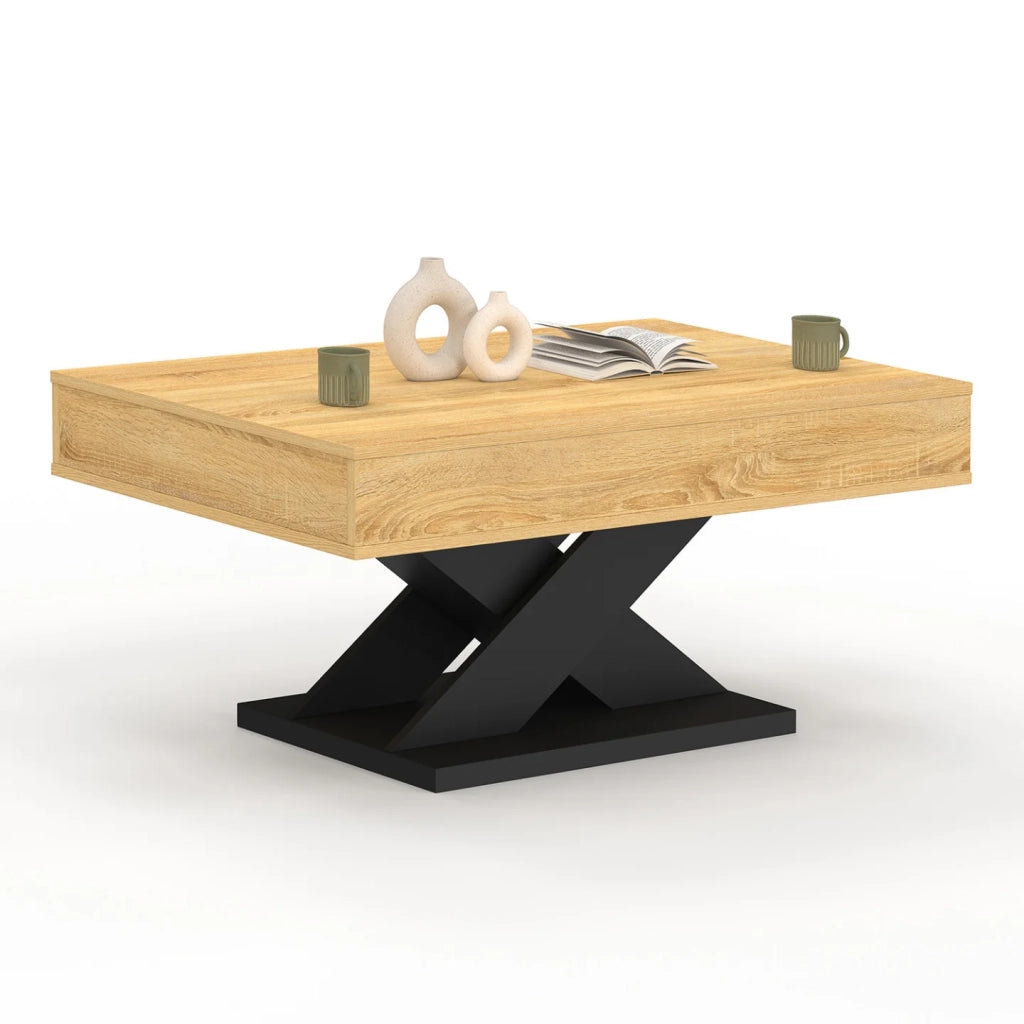 IDMarket - Tavolino rettangolare con piano sollevabile in legno ALICIA e base nera