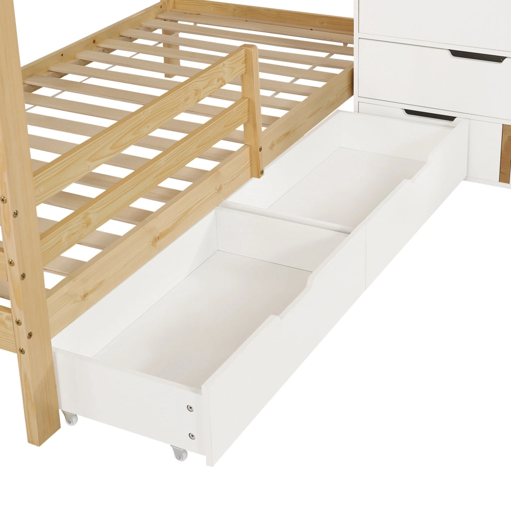 Letto a castello per bambini 90x200 cm con cassetti e scala contenitore